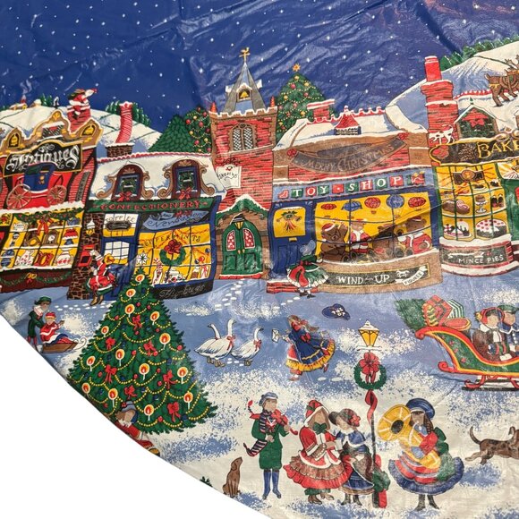 Vintage Christmas Village Round Tablecloth Plastic 60x56 Oval Snow Scene - Picture 5 of 6